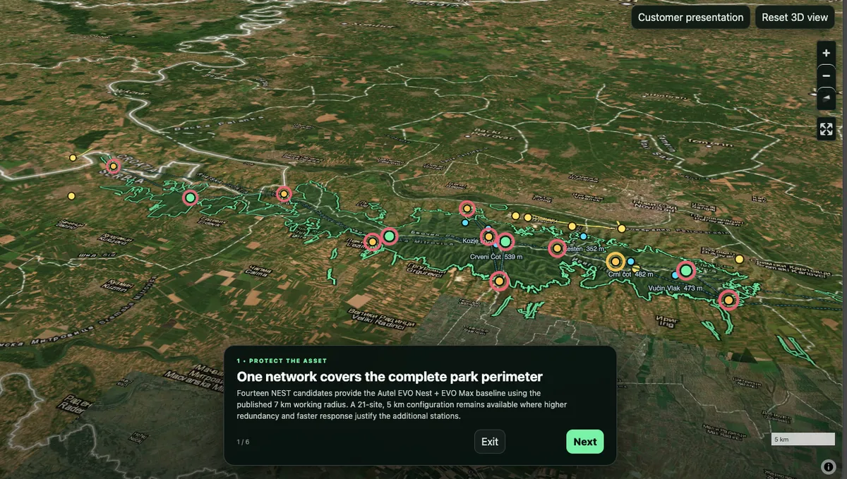 3D network view showing modeled Fruška Gora coverage