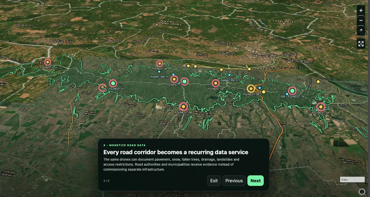 Fruška Gora map showing road corridors and NEST network