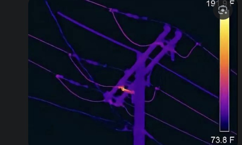 Thermal image showing a powerline hot spot