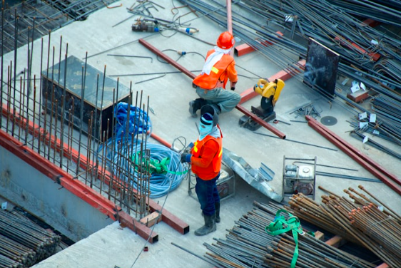 Construction site from aerial view showing drone monitoring for progress tracking