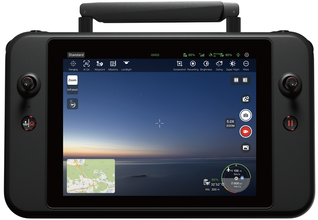 Enterprise drone remote controller with high-brightness display for field operations