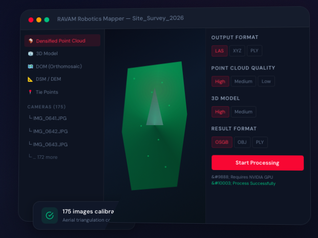 RAVAM Mapper - professional photogrammetry and 3D reconstruction software interface
